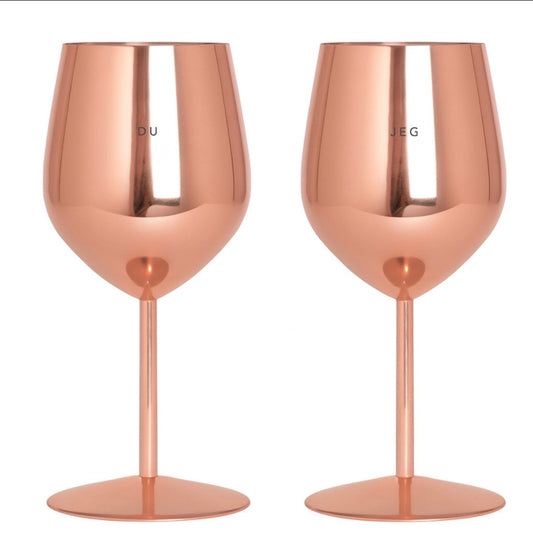 Vinglass i stål, roségull, Du & Jeg