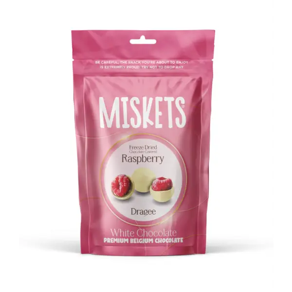 Miskets, Frysetørket bringebær m/hvit sjokolade